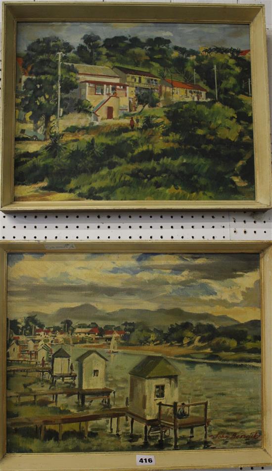 Pair of oils on board by John Beswick, Asian landscape etc